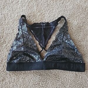 Victoria's Secret Pink Black Sparkle Lace Bralette Large